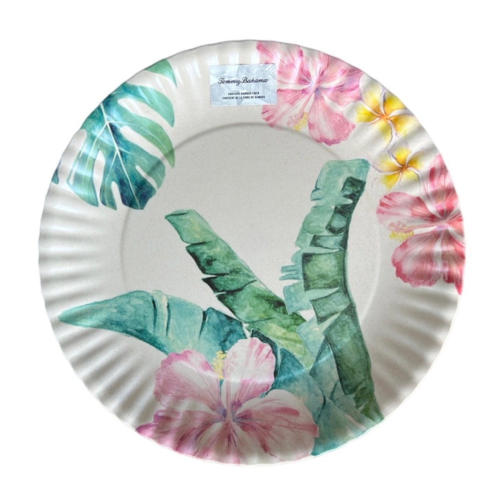 Tommy Bahama 16” Tropical Hibiscus Floral Palm Leaf Melamine Serving Platter